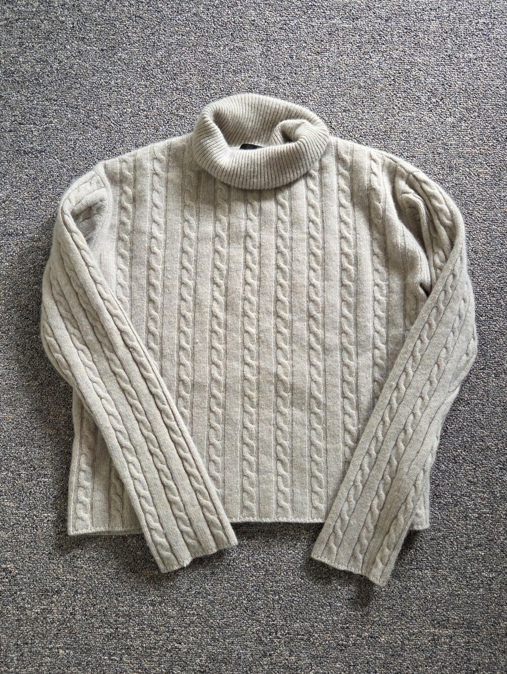 ATM Wool Cashmere Cropped Cable Knit Turtleneck Sweater Boxy Oatmeal Gray Small